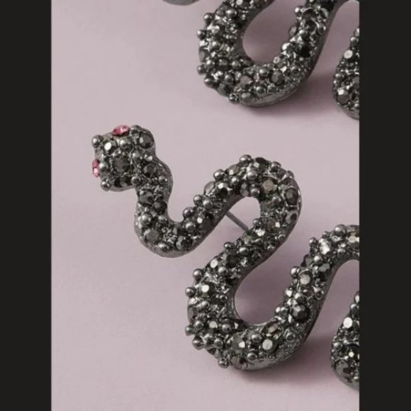 Punk Long Black Snake Earrings Jewelry Ear Stud Handmade Crystal Stud Earrings - Picture 5 of 8